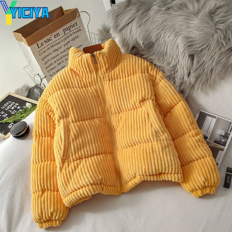 YICIYA Winter Jacket Women 2022 Corduroy Warm Loose Casual Solid Parkas Short Outwear Puffer Coats Female Clothing Thick Jackets
