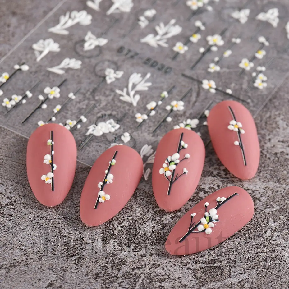 5D наклейки цветы для наклеивания на ногти рельефные дизайна ногтей летние