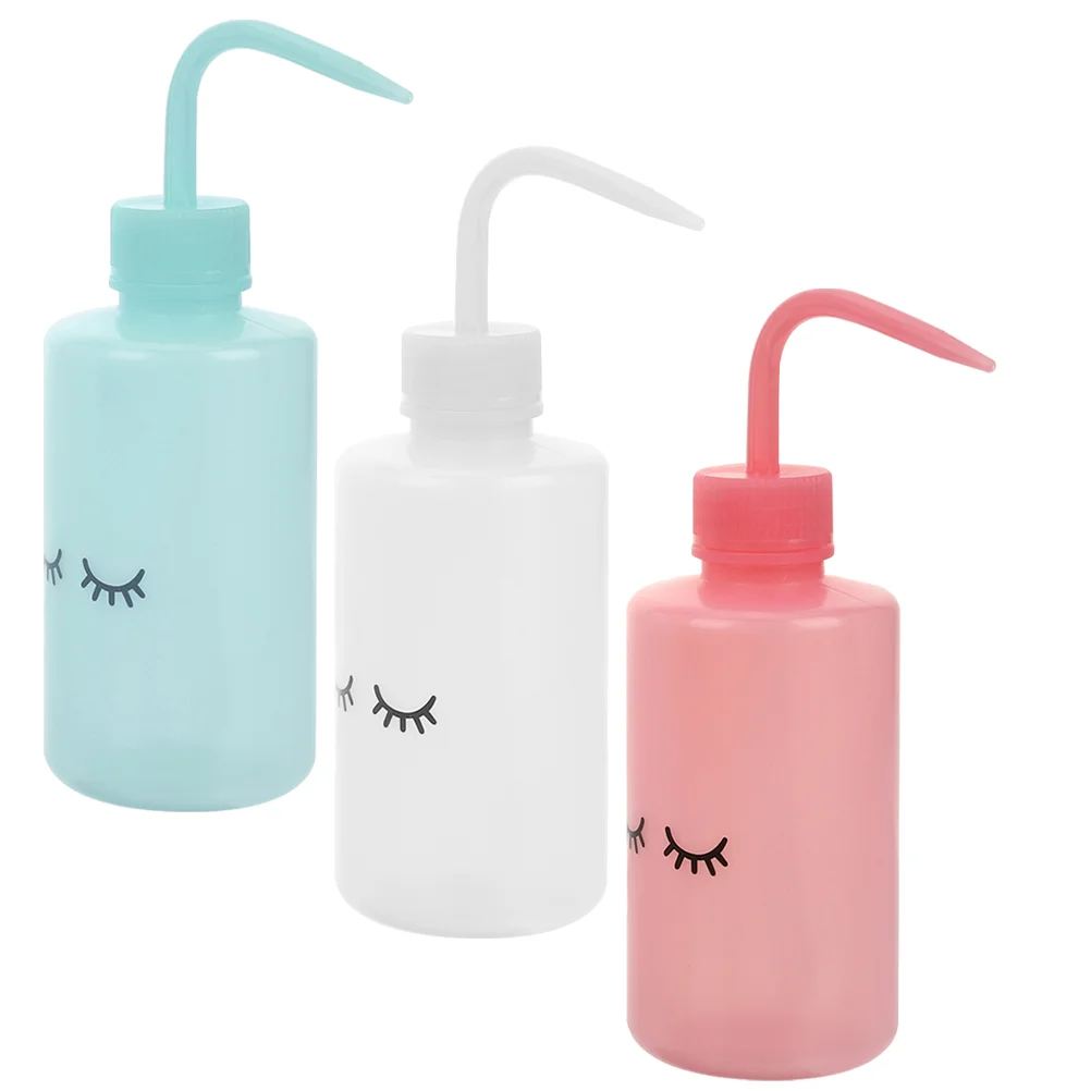 

3 Pcs Plastic Squeeze Bottle Curved Mouth Kettle Tattooing Cleaning Washing Eyelash