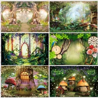spring scenery backdrop fairy tale forest mushrooms elves flowers kids birthday party photo background for photo studio banner