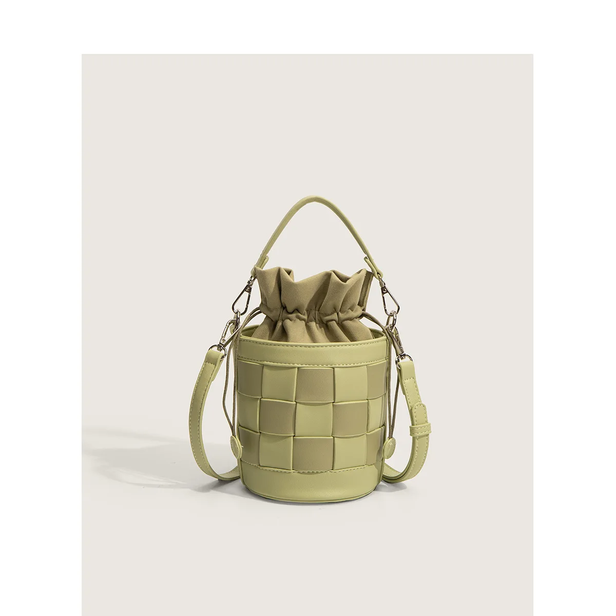 

Luxury Designer Small Bucket Bag For Female Weave Shoulder Bags PULeather Women's Handbag Drawstring Crossbody Bag