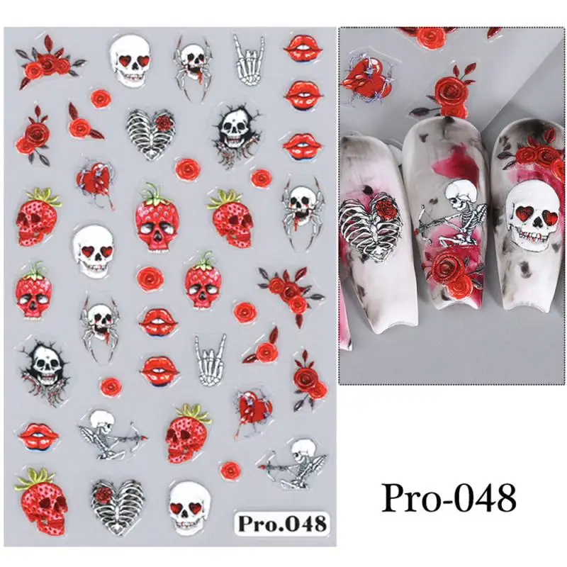 5D тисненные наклейки для дизайна ногтей на Хэллоуин череп тыква тихий призрак