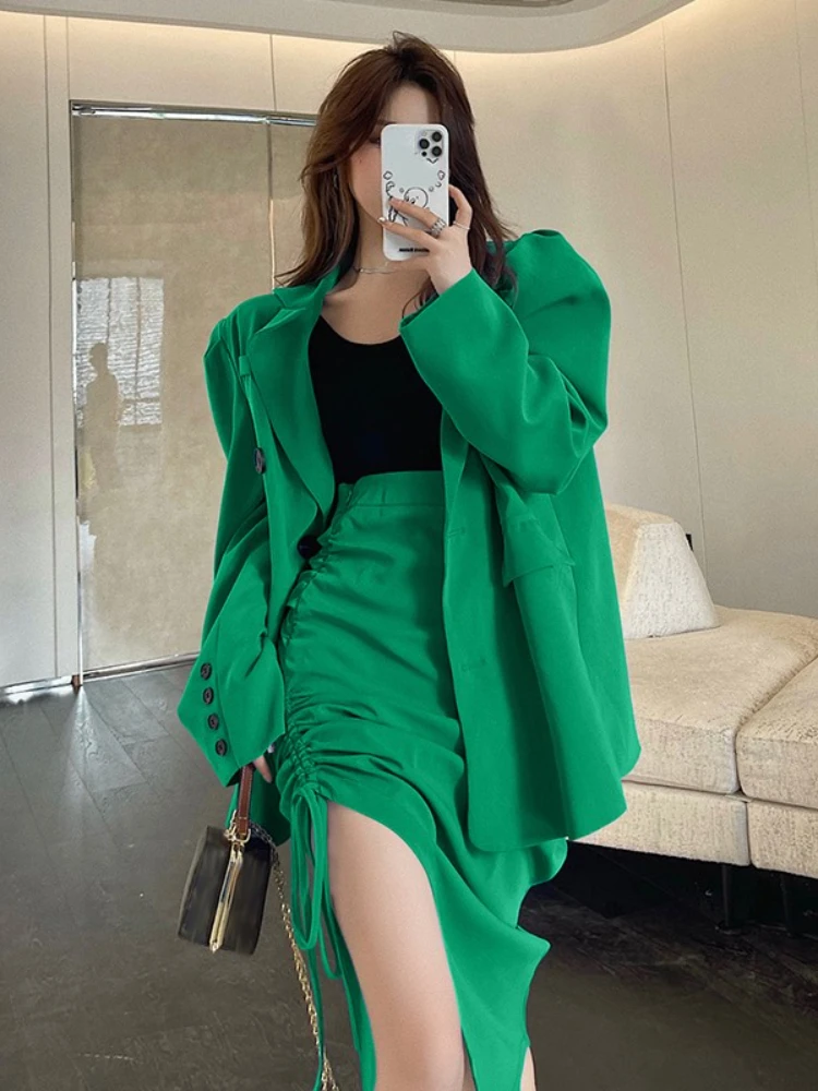 

UNXX Vintage Women Two Pieces Sets Oversize Blazers Split Sexy 2023 Spring Autumn Streetwear Elegant Lady Slim High Waist Skirts