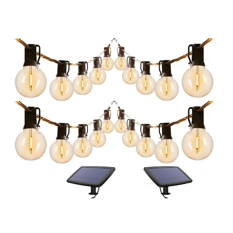 

New 2X G40 Solar Powered LED Lights 18Ft Outdoor Patio Globe String Lights Bistro Yard Decoration 1.5W 10 Bulbs