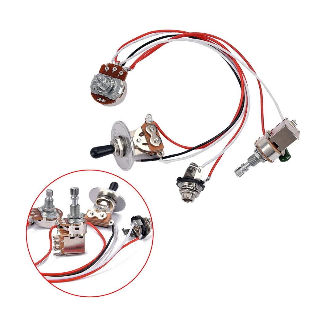 

Electric Guitar Wiring Harness Prewired Kit 3 Way Toggle Switch 1 Volume 1 Tone 500K Pots Jack 1 Set
