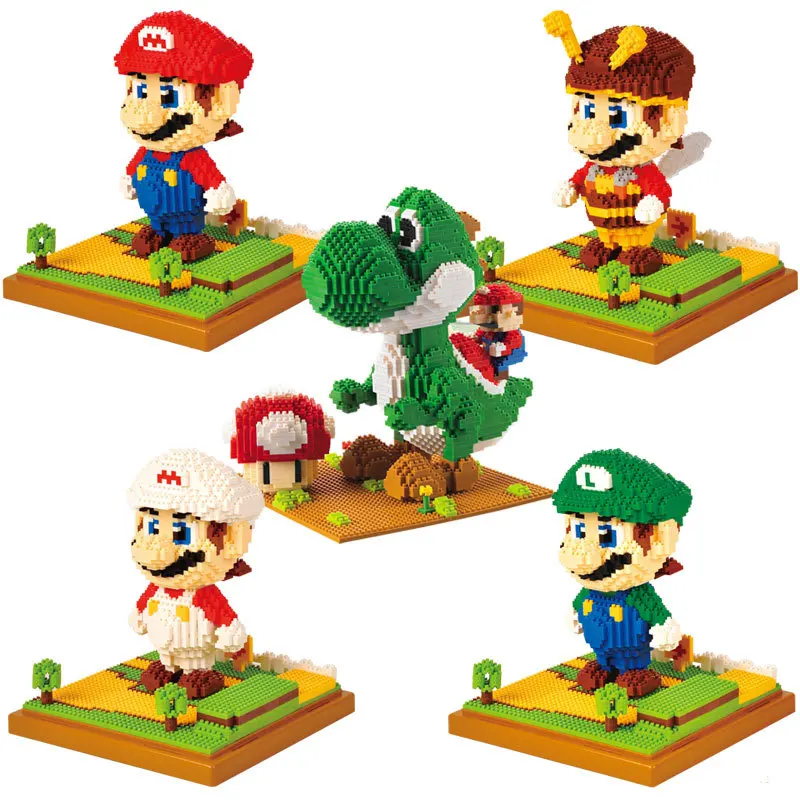 

Super Mario Building Blocks Cartoon Anime Mario Bros Yoshi Assembled Figures Model Dolls Mini Brick Juguetes Toys for Children