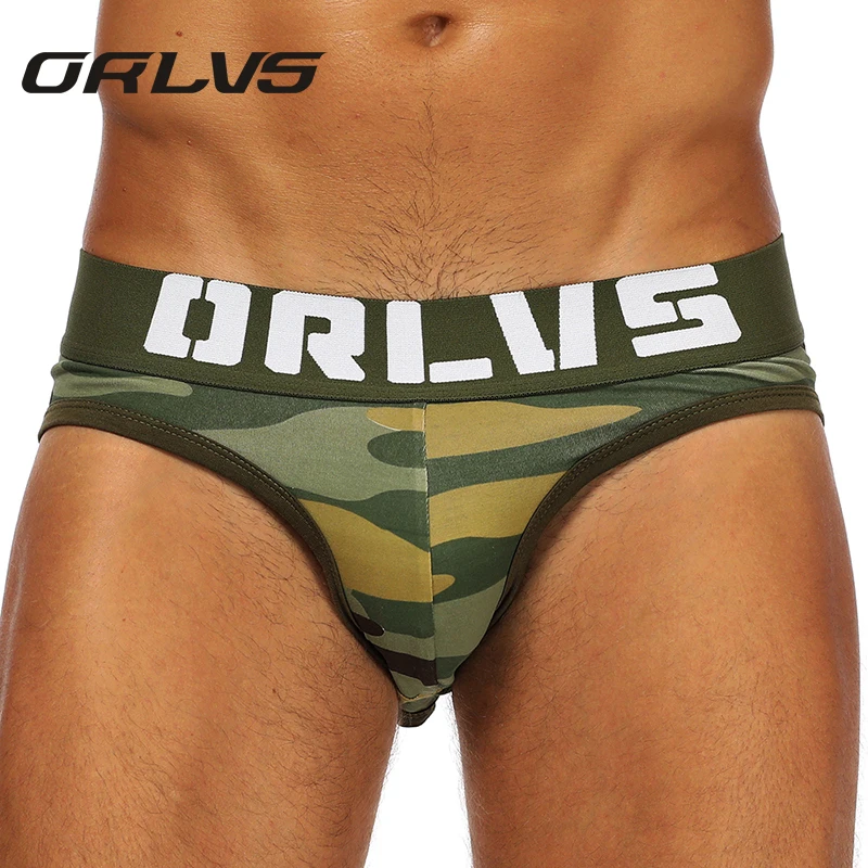 

ORLVS Men's Camouflage Briefs Ropa Male Intimates Mesh Briefs T Back Middle Waist Sexy Underpants Breathable Underwear