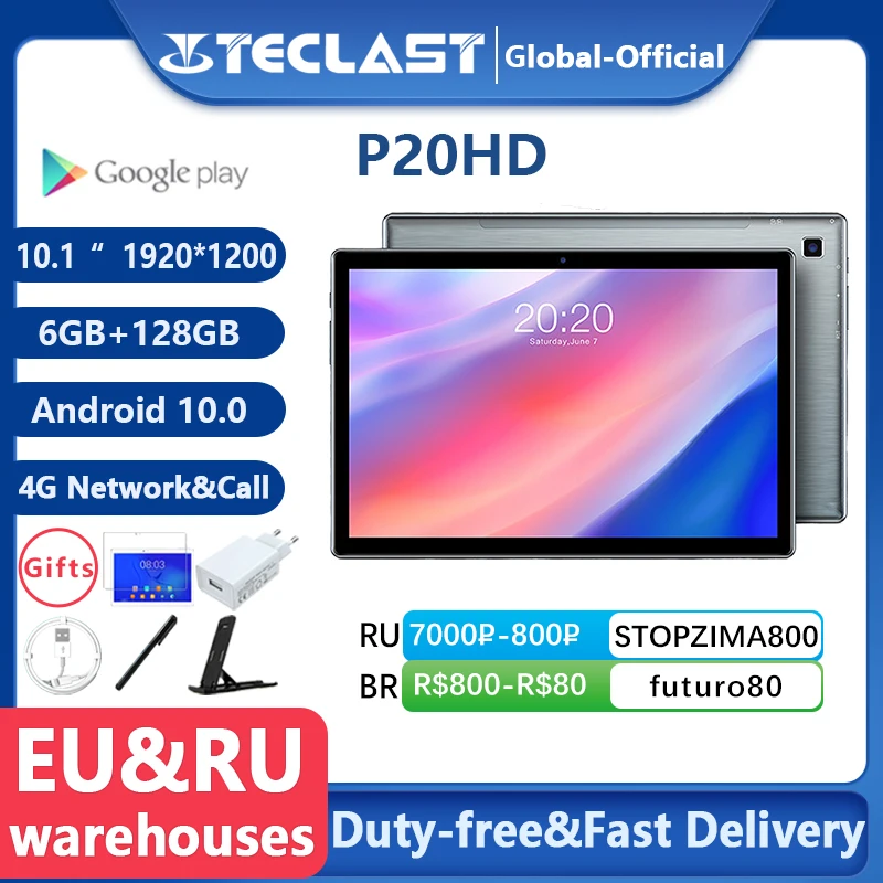 

Teclast P20HD планшет на Android 10, восемь ядер, экран 10,1 дюйма, 4 Гб + 64 ГБ