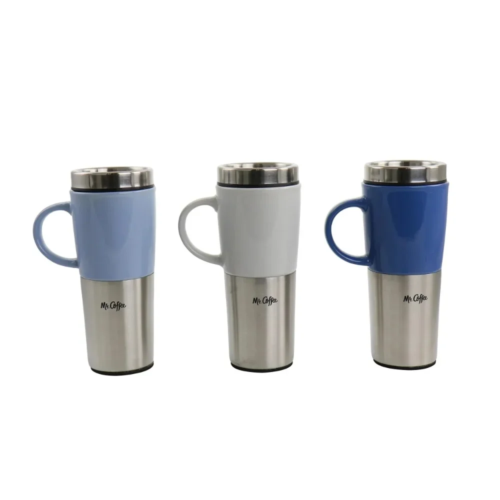

Travertine 16 oz. Stoneware and Stainless Steel Travel Mug with Lid set of 3 Assorted Thermoses Vacuum Flasks cup