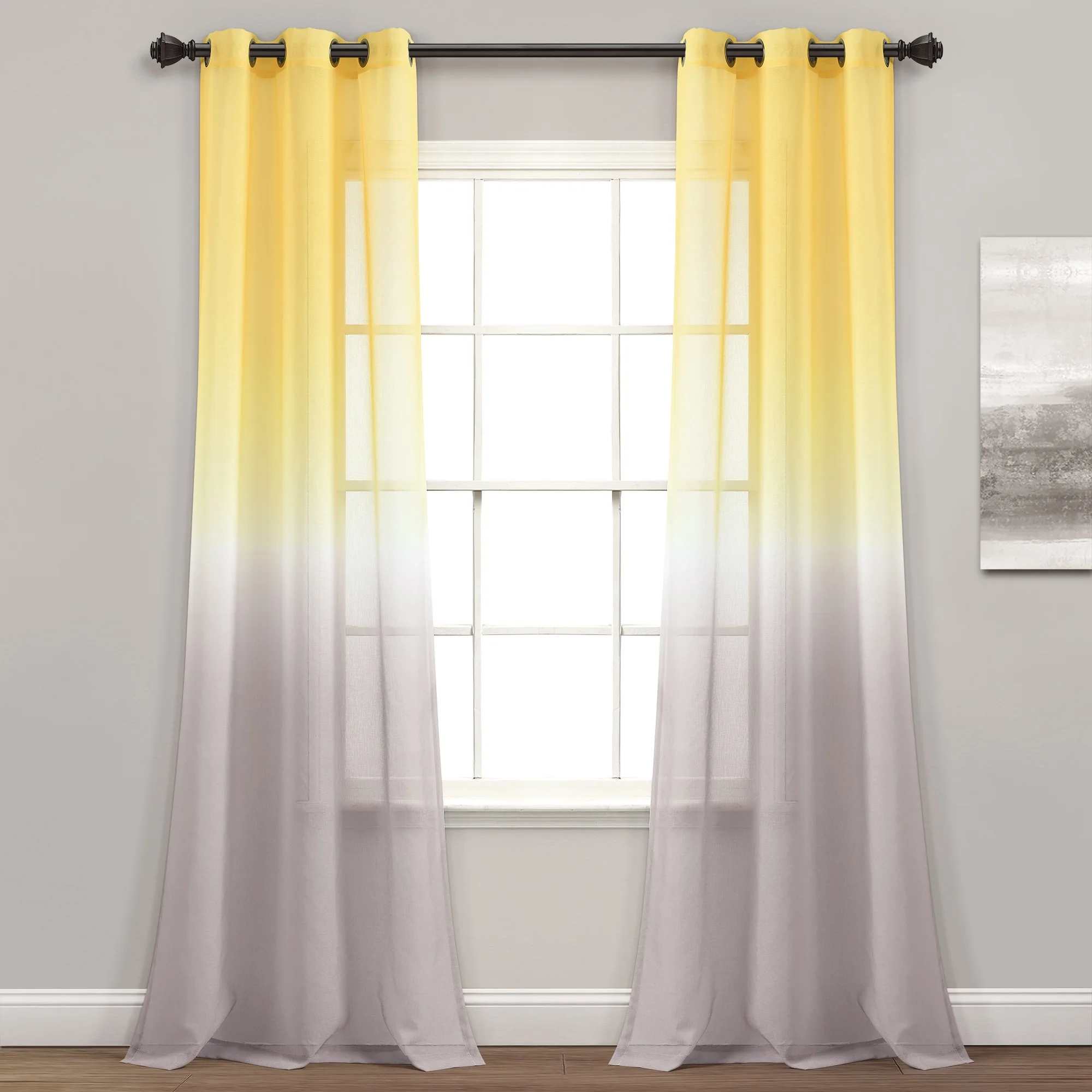 

Umbre Fiesta Sheer Window Curtain Panels Yellow/Gray 38X84 Set