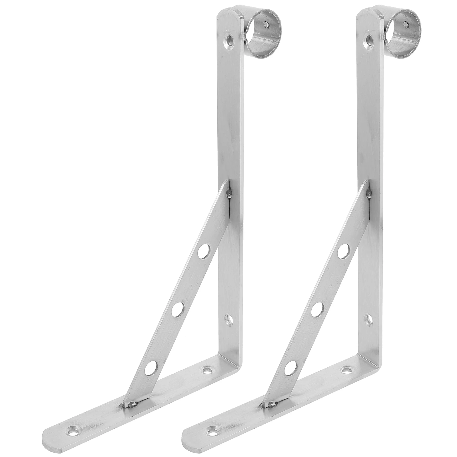 

2 Pcs Clothes Mounted Drying Racks Curtain Hooks Rod Bar Counter Stainless Steel Bracket