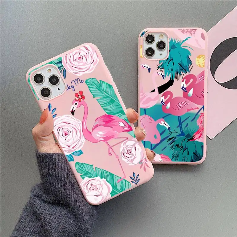

Tropical Animal Flamingo Phone Case For iphone 13 12 11 Pro Max Mini XS 8 7 6 6S Plus X SE20 XR Matte Candy Pink Silicone cover