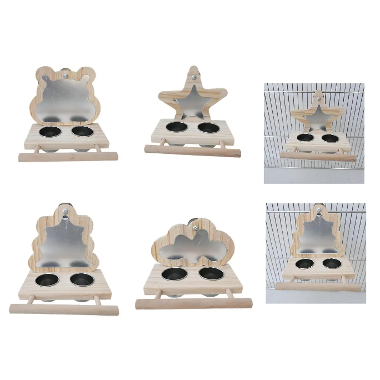 Деревянная портативная кормушка для птиц окунь с зеркалом и чашками кормления из