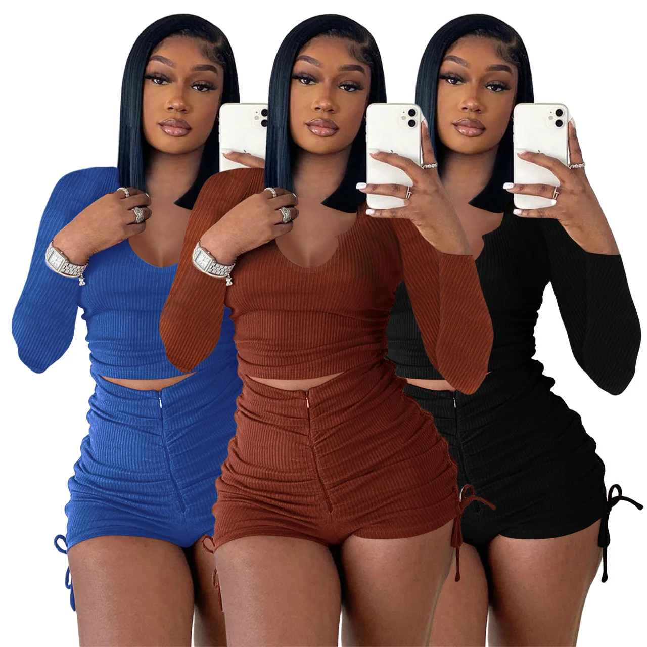 

Комплект из двух предметов, укороченный Топ с длинным рукавом и шорты с рубашкой, повседневная одежда для женщин, Сексуальная Спортивная ул...