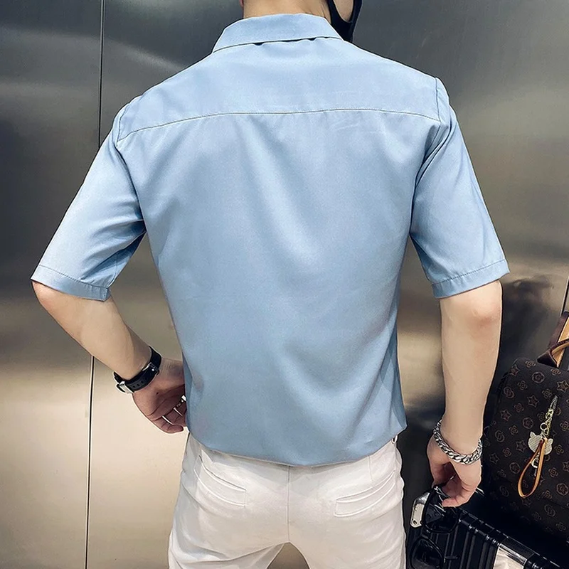 2022 Summer V-neck Shirts Men's Korean Style Long Sleeve Slim Streetwear Shirts Male Clothing Tops Business Social Party Blouse