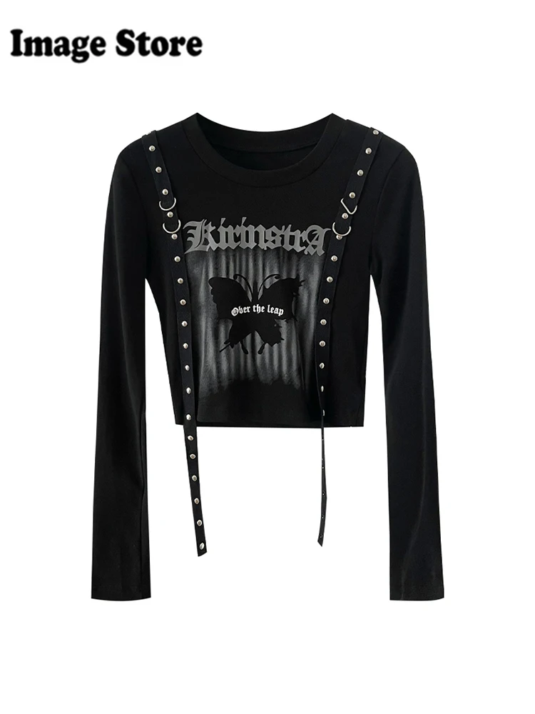 Осенне-зимние женские темные академические футболки готические в стиле