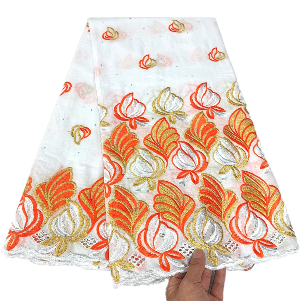 

2023 Newest Arrival White African Lace Fabric Nigerian Embroiderey Lace 5 Yards Cotton Lace Fabric For Wedding Dress Sewing