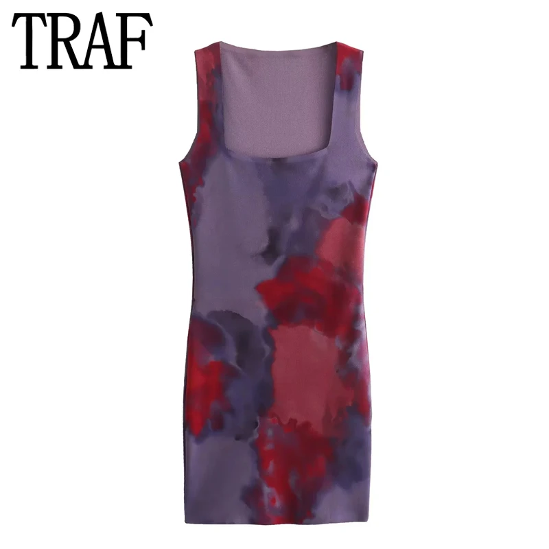 

Короткие трикотажные платья TRAF для женщин, Осеннее облегающее мини-платье с квадратным вырезом, платье без рукавов, женские сексуальные платья