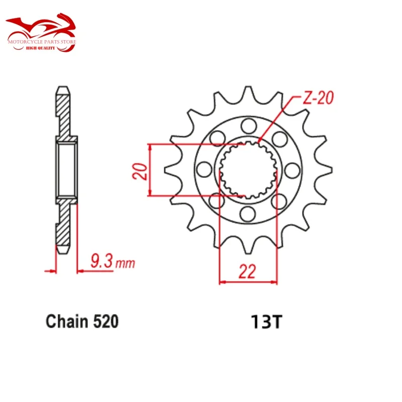 Цепь 520 13-зубчатая звездочка двигателя для Kawasaki KX250 F KX 250 X 252 лет 2006-2017 2018 2019 2020 2021 2022