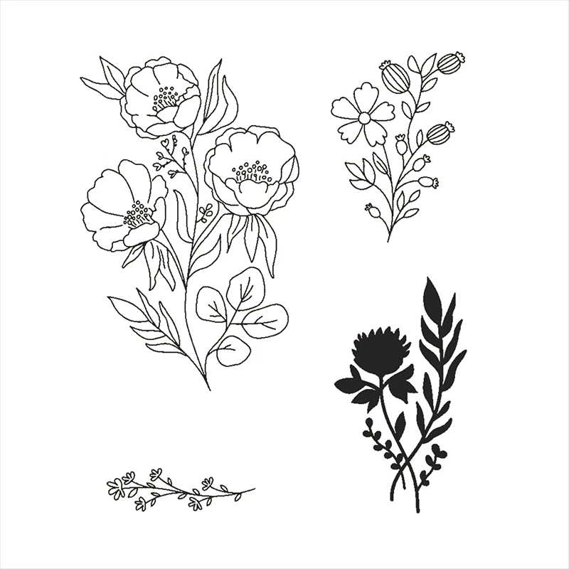 

Набор прозрачных штампов и металлических вырубных штампов для скрапбукинга, с изображением растений и цветов на английском языке, новинка ...