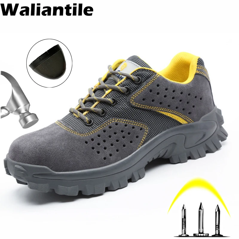 

Waliantile Anti-smashing Steel Toe Safety Shoes Men Outdoor Non-slip Work Shoes Boots Puncture Proof Indestructible Footwear Men