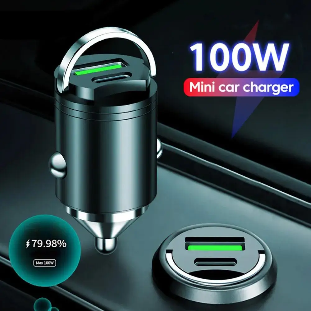 

Mini Advanced Sense Car Charger Super Fast Charge PD Car Seat Wholes Car Switch Cigarette 100W Hidden Metal Lighter Charger R1V9