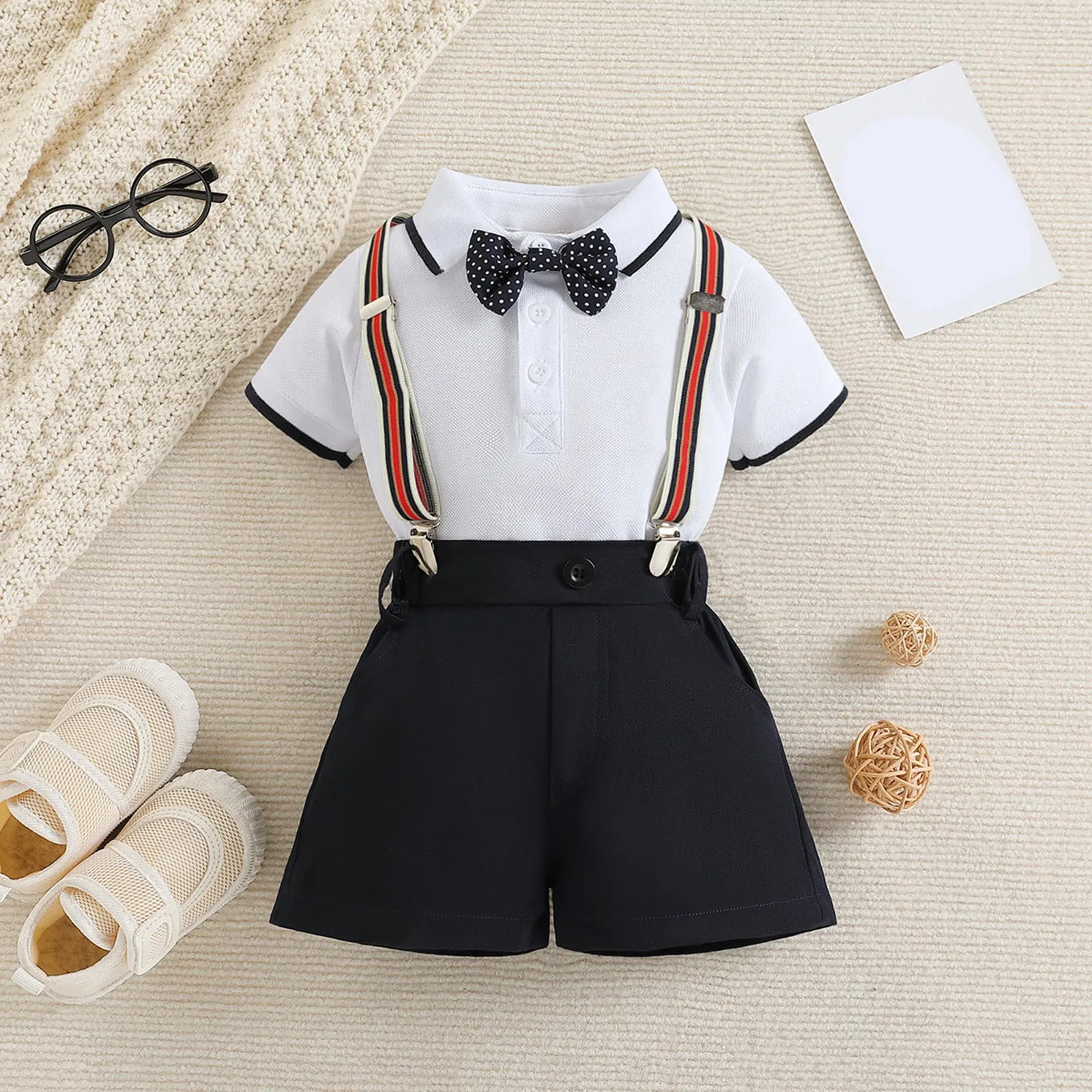 

Newborn Infant Baby Boys Clothing Summer Cotton Short Sleeve Romper Suspender Shorts First Birthday Baby Outfit 3 6 18 24 Months