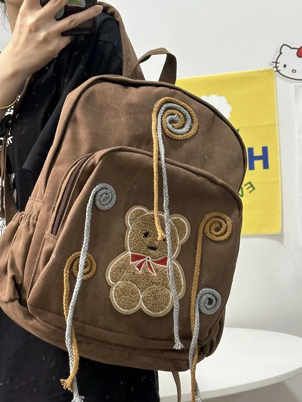 Винтажный рюкзак JIAERDI с изображением медведя Женский Повседневный холщовый