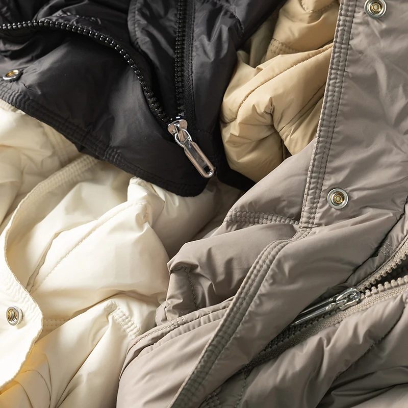 Thin Stand Collar Winter Coat Women  90%  White Duck Down  Casual  Zipper  Pockets  Jackets for Women  Coats  Casacas Para Mujer