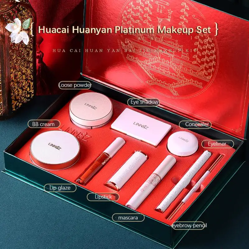 

Cosmetische Set Hua Cai Huan Yan Platinum Make-Up Geschenkdoos Fluwelen Lippenstift Air Cushion Bb Cream Concealer Oogschaduw