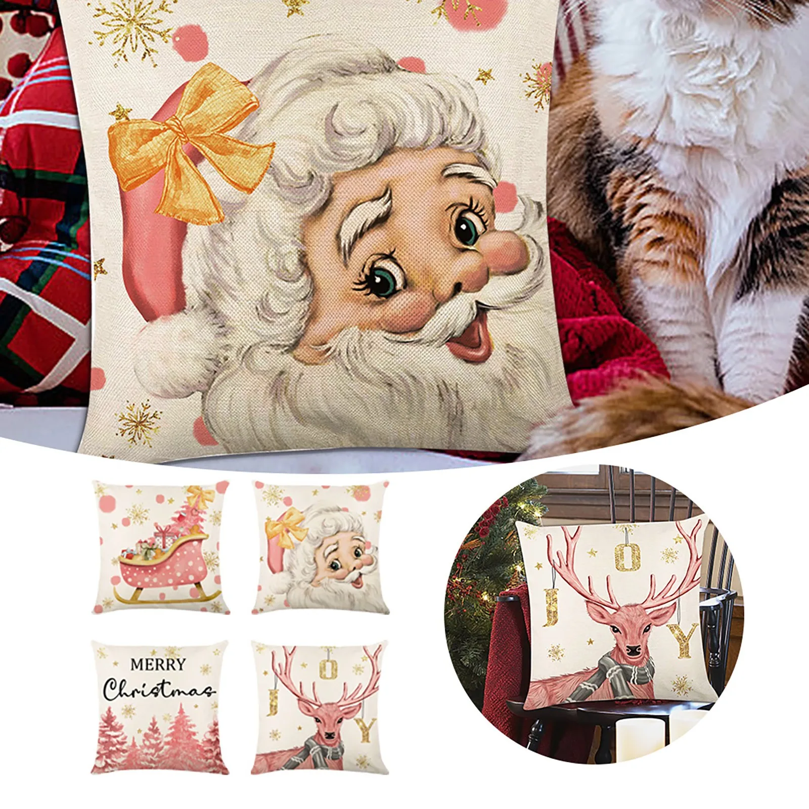 

Christmas Pillow Cover Linen Letter Print Holiday Decor Living Room Sofa Cushion Cover Pillow Cover Рождественская наволочка