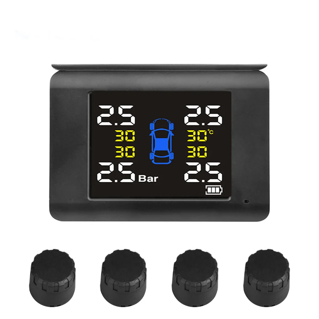 

TPMS Solar Power Tyre Pressure Monitoring System with 4 Sensors LCD Real-time Display Car Tire Pressure Auto Alarm System
