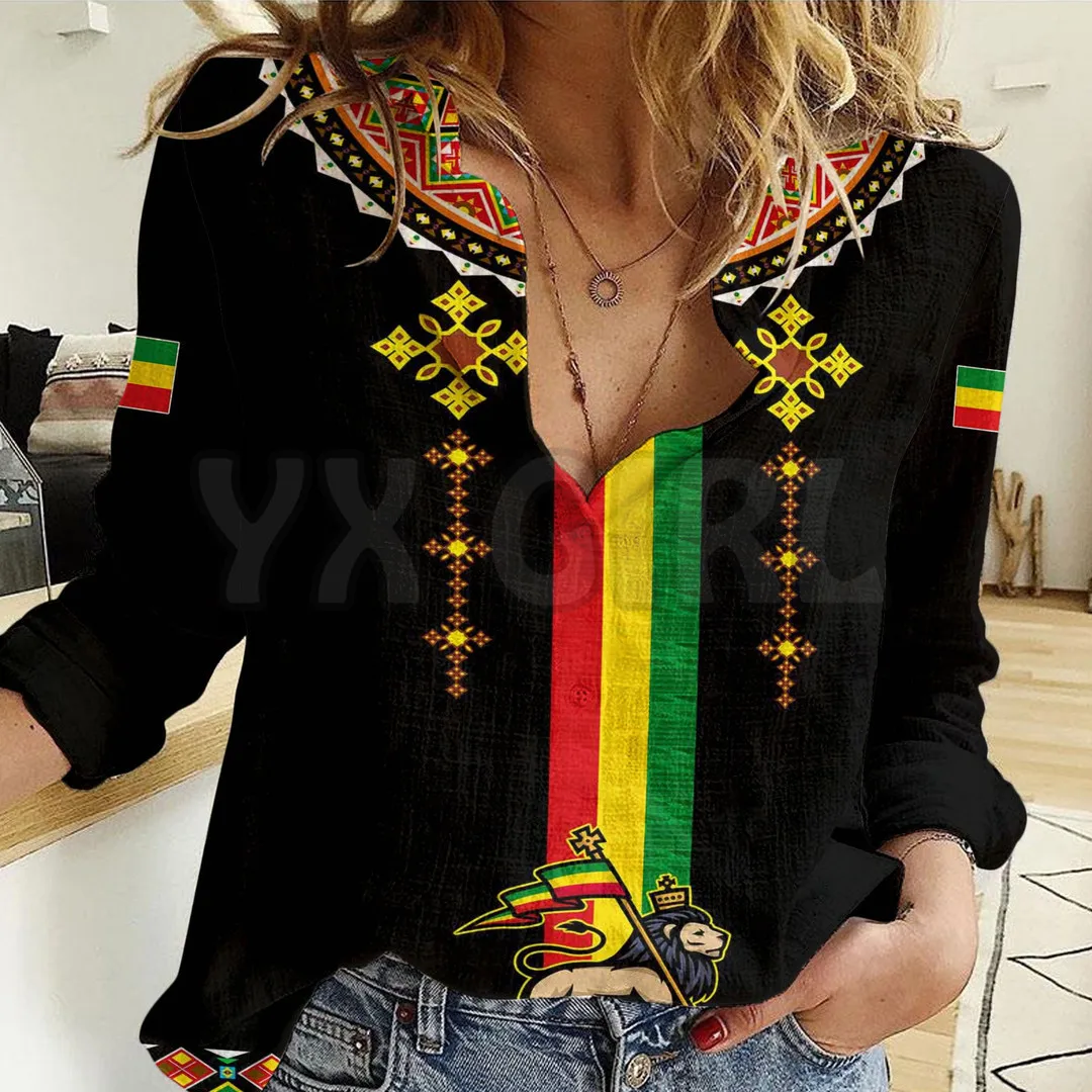 YX GIRL Ethiopia Lion Style Pattern Women Casual Shirt  3D Pri nted Button-down Shirt Casual Unique Streewear