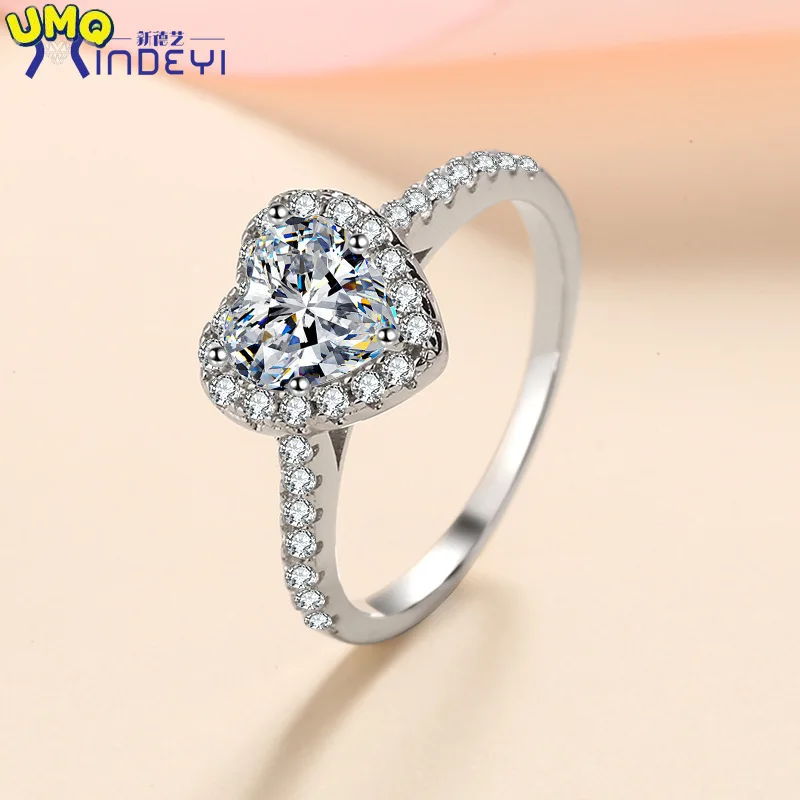 

1ct Heart Cut Moissanite Diamond Halo Rings Platinum Plated Sterling Silver Wedding Band Promise Ring for Women Anniversary Gift