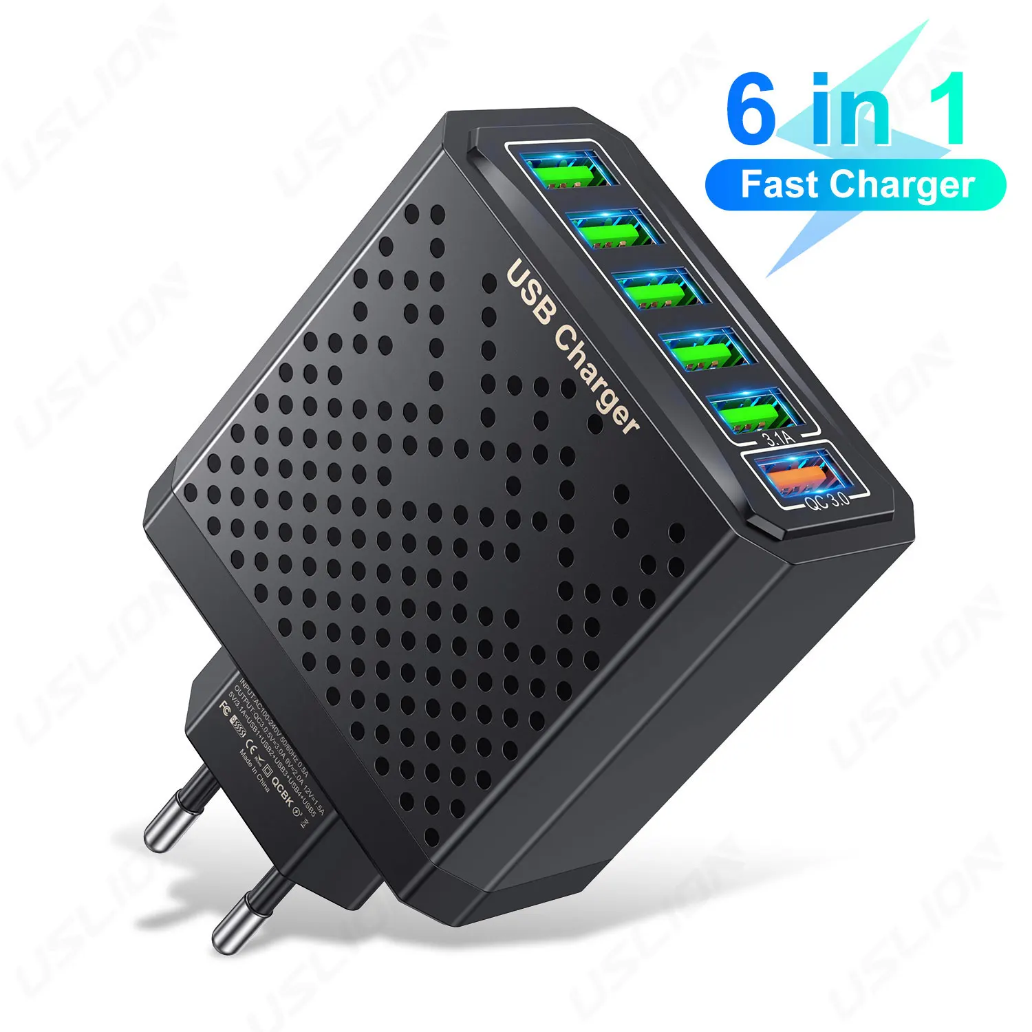 

6 Ports USB Charger Mobile Phone Fast Charging QC 3.0 Adapter For iPhone 14 13 Pro Max Samsung S23 Xiaomi Mi 12 POCO VIVO OPPO