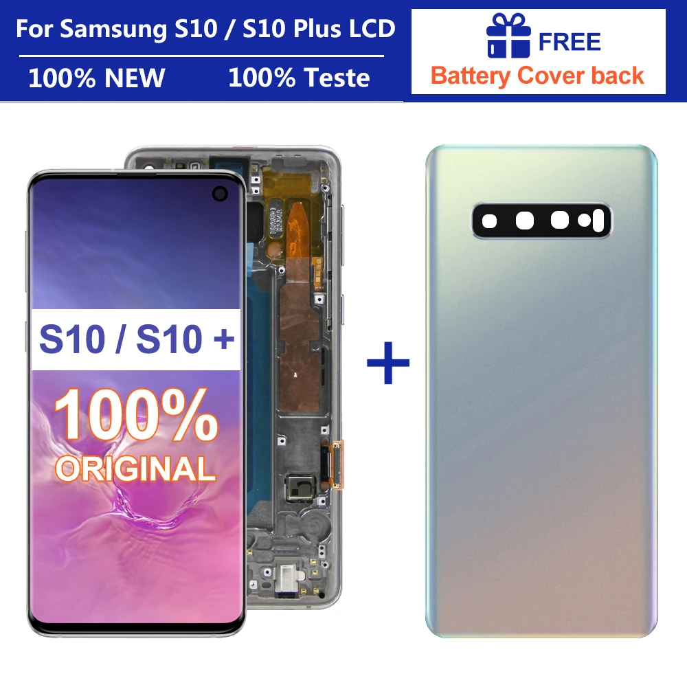 

100% ORIGINAL S10 LCD with frame For Samsung Galaxy S10 plus G975fd G975F G975 Lcd Display S10 G973 G973F Touch Screen Digitizer