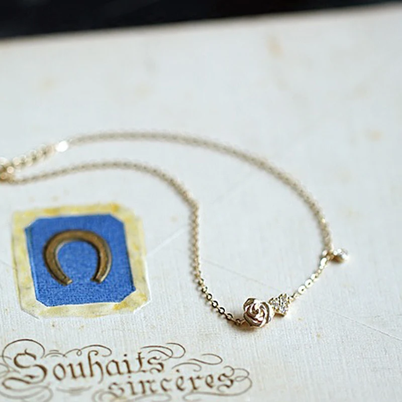 

Женский посеребренный простой браслет из 14-каратного золота с изящной любовью и розой, маленький романтический Универсальный тонкий браслет