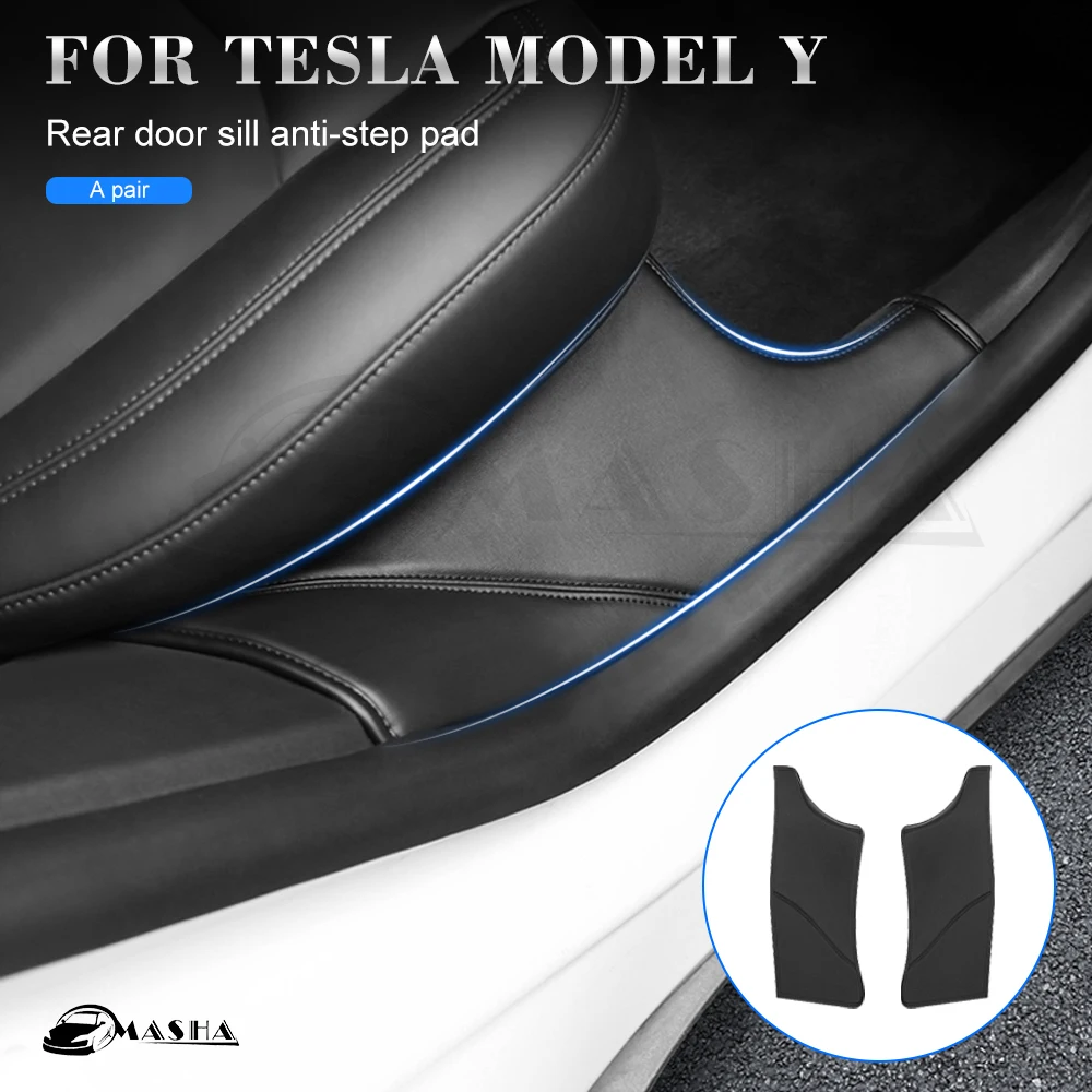 

Rear Door Sill Pad For Tesla Model Y 2021 2022 Anti Kick Dirt Threshold Strip PU Leather Protective Cover Inner Hidden Pads