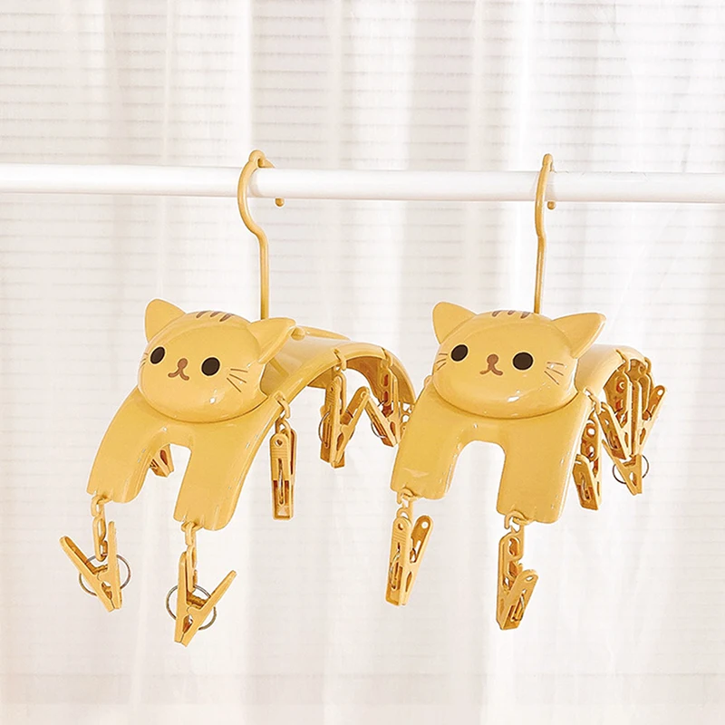 

Cat Hangers with 10pcs Clothes Pegs Indoor Outdoor Laundry Clips Underwear Socks Laundry Clips Hangers Household Supplies