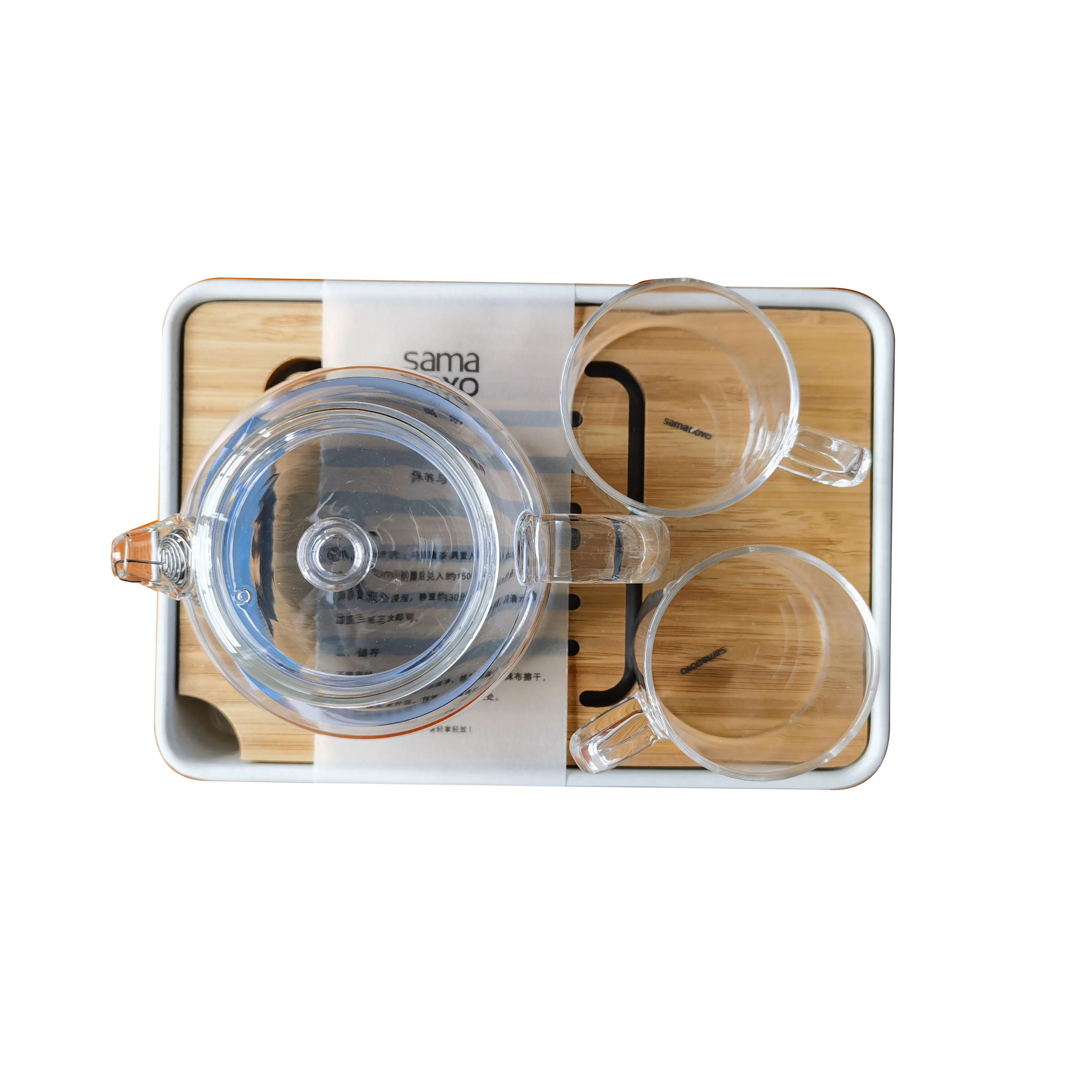 Samadoyo Термостойкий стеклянный чайный сервиз дорожный один горшок и две чашки 180
