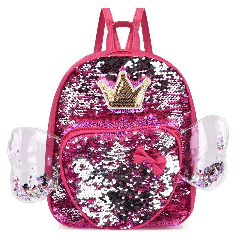 Children Sequin Backpacks In Kindergarten New Princess PU Accessory Bags 3-6-year-old Girl Fashion Schoolbag for Kids Travel
