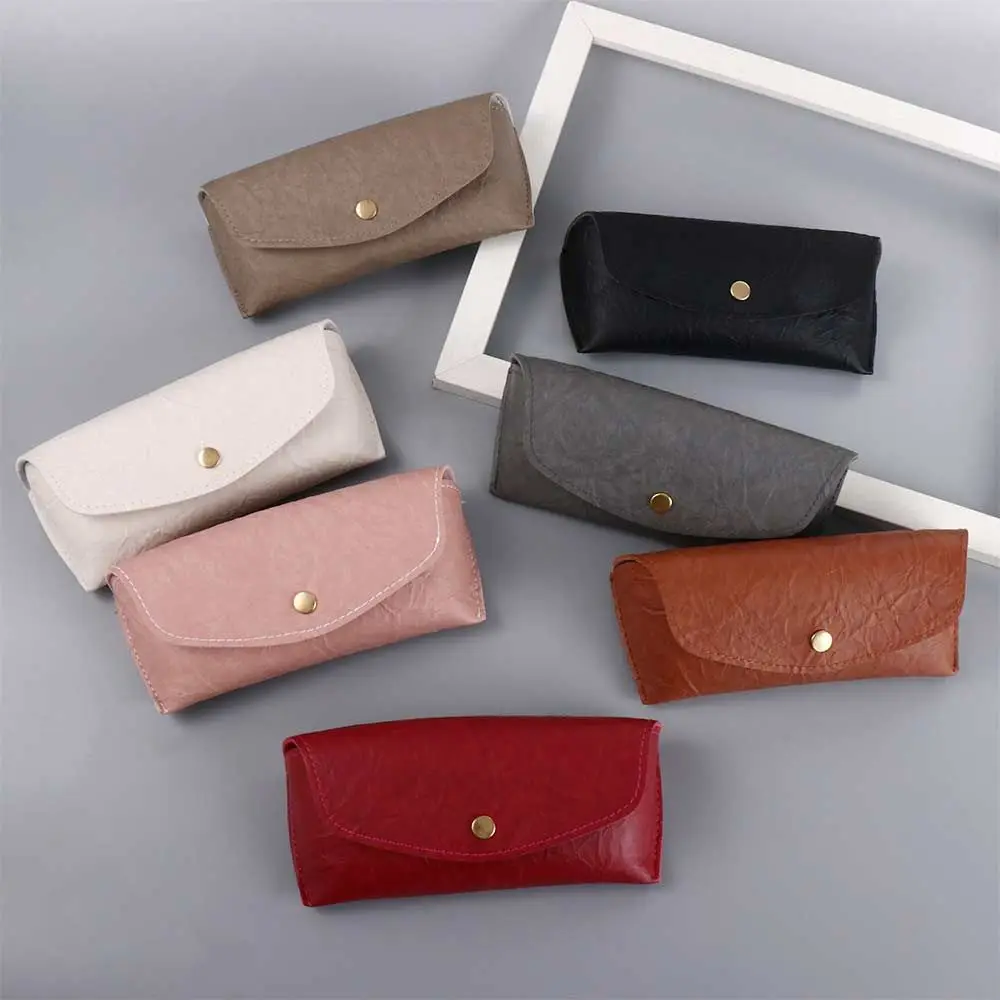 

Fashion Simple Solid Color Convenient Snap Fastener Vintage Eyewear Bag Pu Leather Sunglasses Bag Storage Box