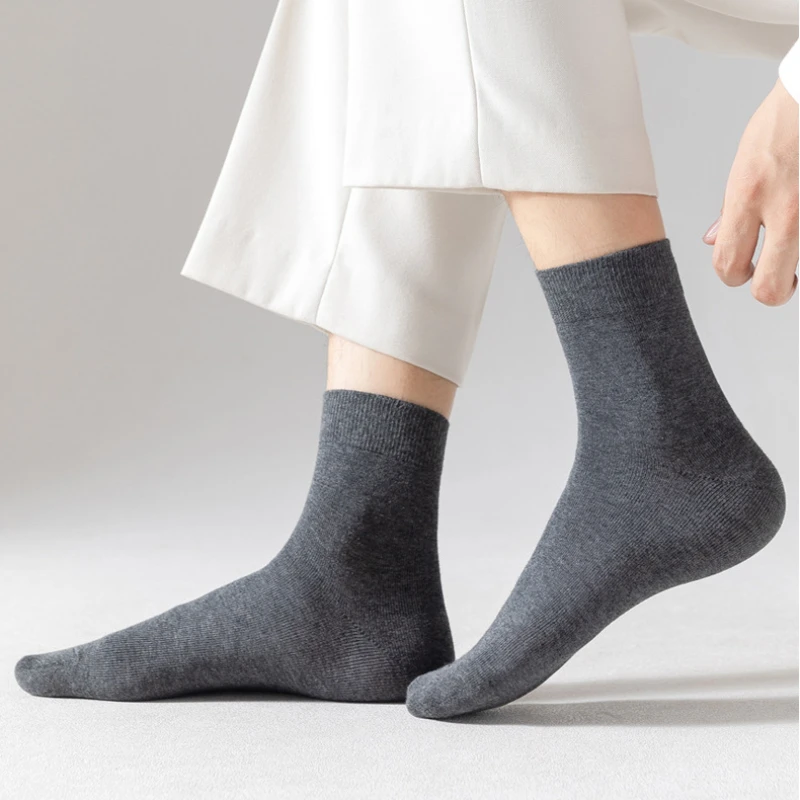 Men's Cotton Socks 10 Pairs / Lot Black White Gray Business Casual Sock Crew Soft Calcetines Breathable Spring Summer for Male