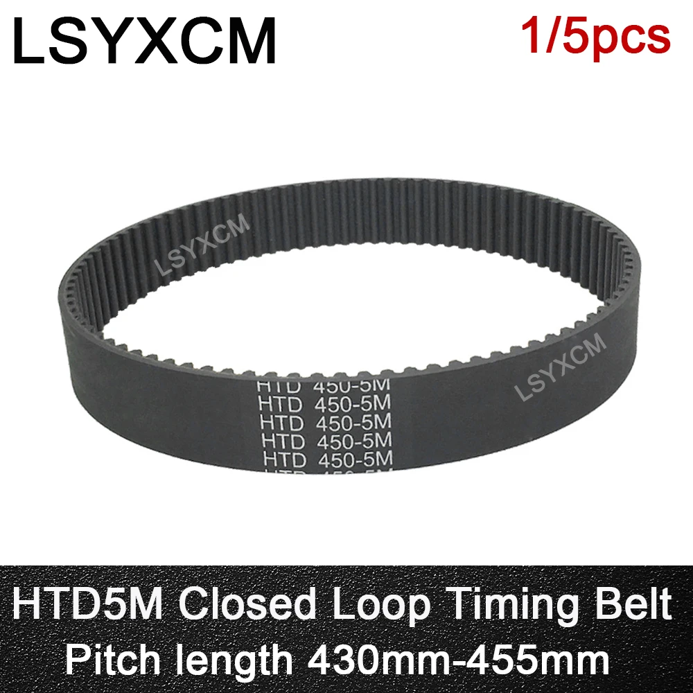 

HTD 5M Timing Belt 430/435/440/445/450/455mm Length 10/12/15/20/25mm Width 5mm Pitch Rubber Transmission synchronous Pulley belt