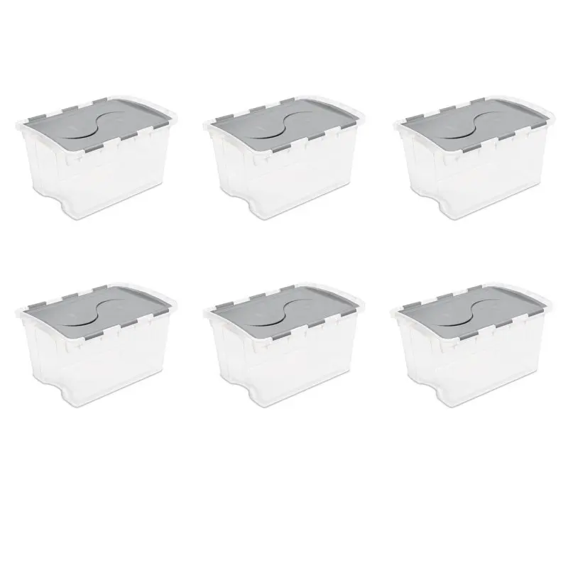 

48 Qt. Hinged Lid Storage Box Plastic, Titanium, Set of 6