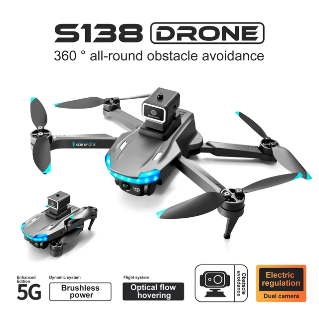 2023 S138 Drone 4K Professional 8K Dual HD Camera Obstacle Avoidance Optical Flow Positioning Brushless RC Dron Quadcopter Toys 4