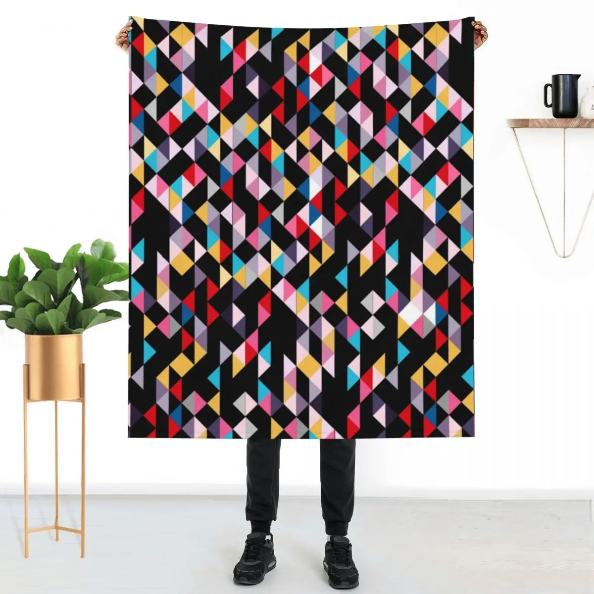 

Abstract Geometry Blanket Colorful Modern Triangle Couch Warm Throw Blanket Custom Fun Blankets