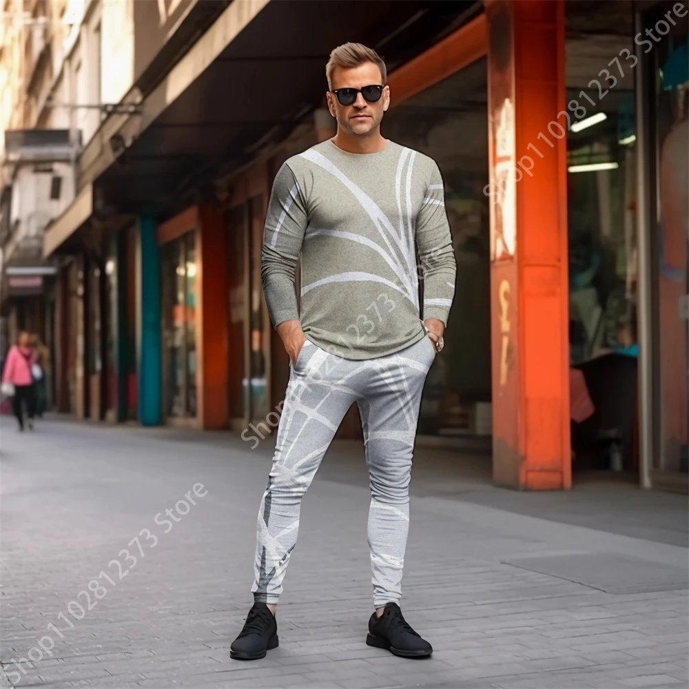 2023 Tracksuit Men Long Sleeve T-shirts Two Piece Set Men Fashion 3D Oil Painting Style Printing Casual Street Clothes For Men