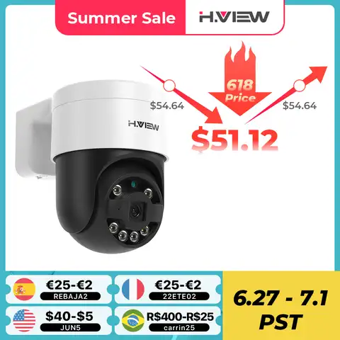 H.view Уличная камера Ptz H.265 Ultra HD POE 5 Мп, IP-камера с распознаванием лица, цветным ночным видением, двухканальным аудио для системы видеонаблюден...