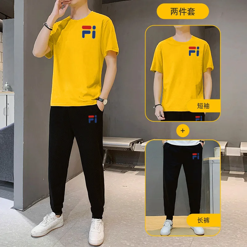 

2022 summer men's sports and leisure tide brand handsome men's two-piece suit youth short-sleeved trousers suit